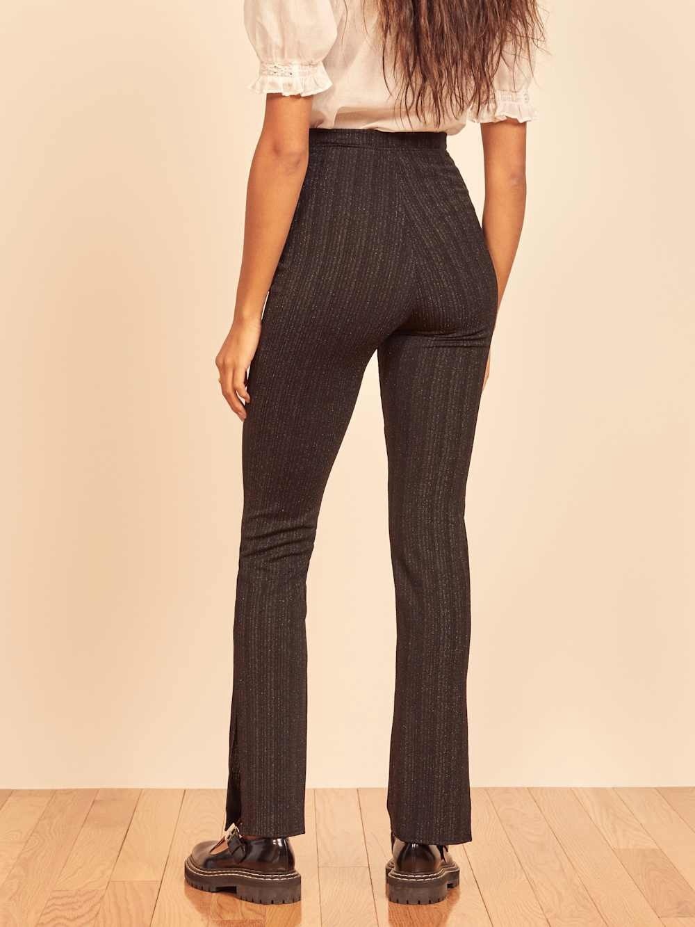 Reformation Black Sparkly Largo Pant Wide Leg Knit Trousers Size Large - Picture 4 of 10